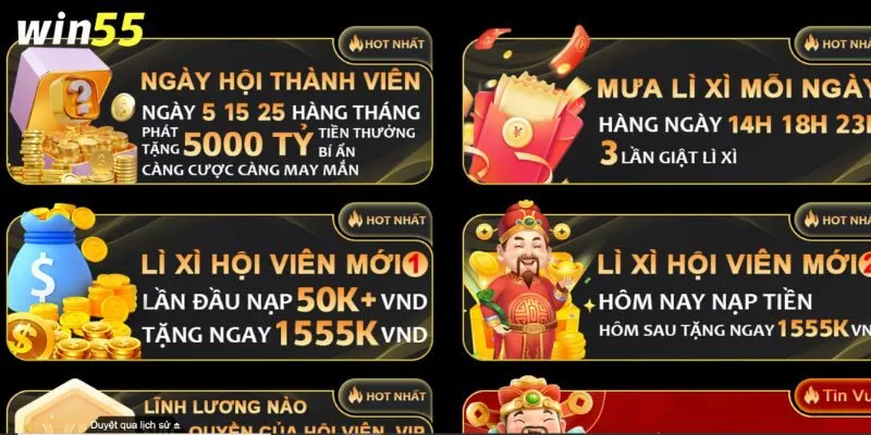Các sự kiện ưu đãi hấp dẫn cho hội viên nạp tiền WIN55