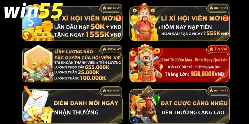 Ưu đãi khủng chào mừng tân thủ khi đăng ký WIN55